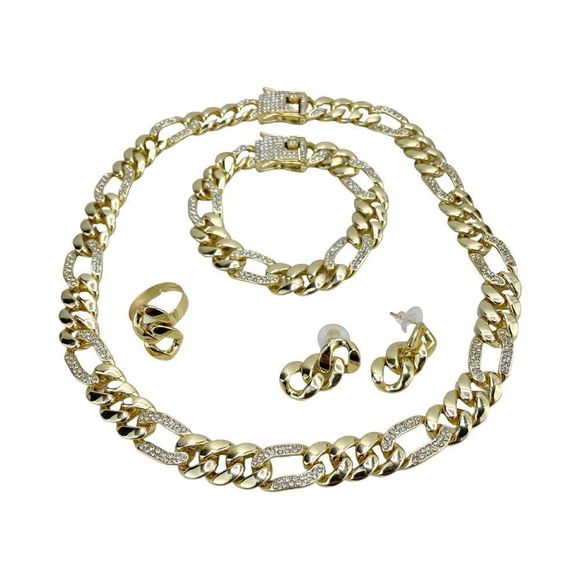 18k Gold Filled Figaro Chain with Cubic Zirconia Detail SET